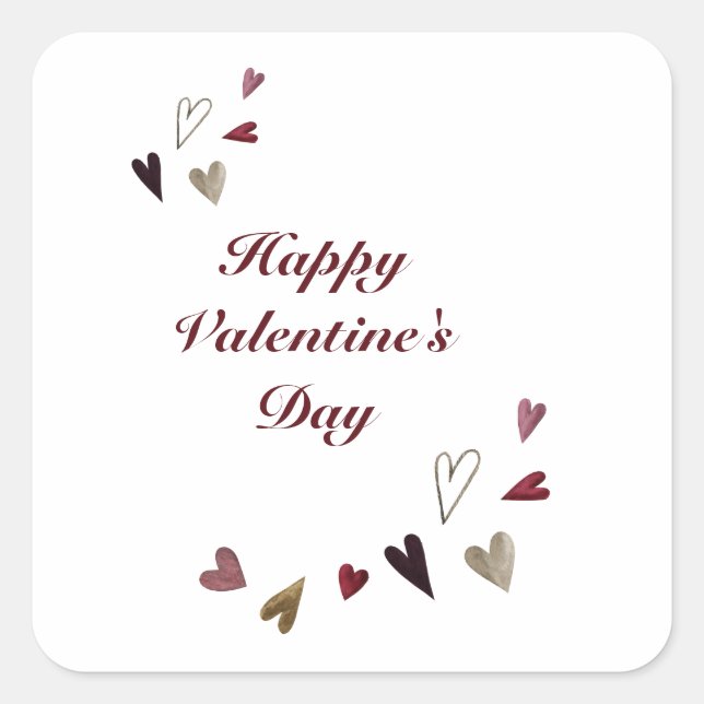 Watercolor Valentine's Day Hearts Square Sticker (Front)