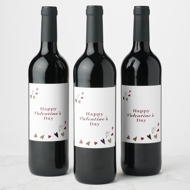 Watercolor Valentine's Day Hearts Wine Label (Bottles)