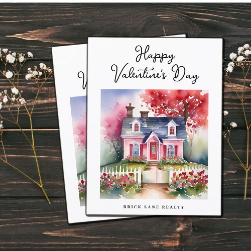 Watercolor Valentines Day House Real Estate Holiday Postcard