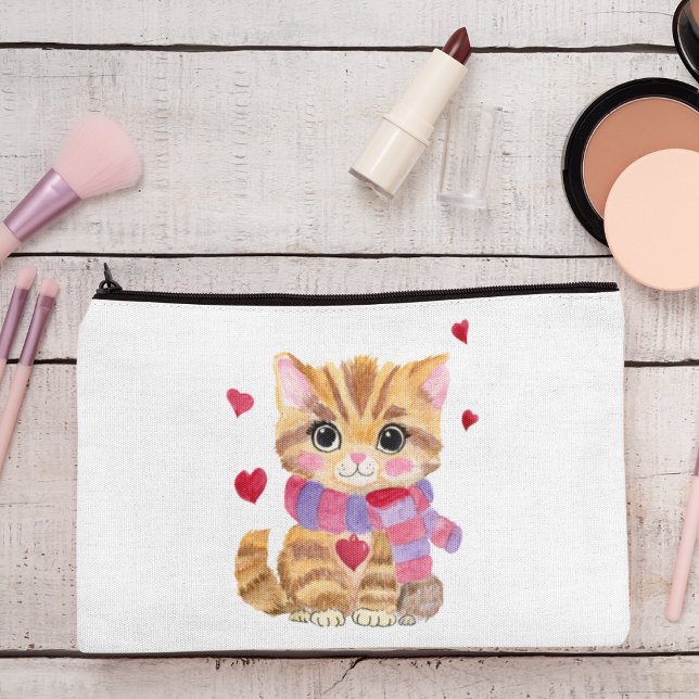 Watercolor Valentine's Day Kitty  Accessory Pouch (Creator Uploaded)
