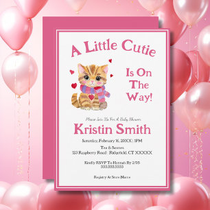 Watercolor Valentine's Day Kitty Baby Shower Invitation