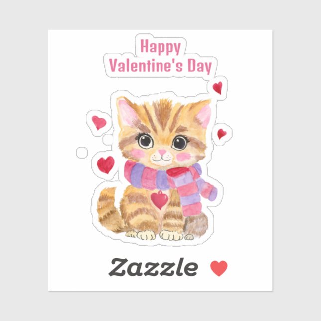 Watercolor Valentine's Day Kitty Sticker (Sheet)