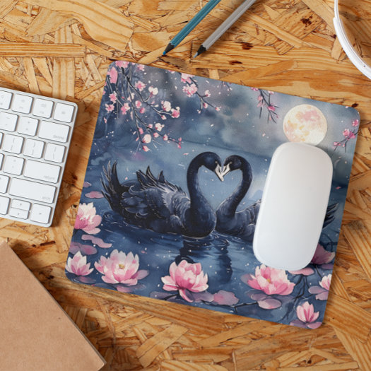 Watercolor Valentine's Day Moon Swan Couple Floral