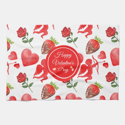 Watercolor Valentines Day Pattern Kitchen Towel