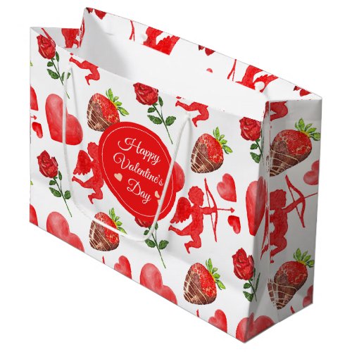 Watercolor Valentines Day Pattern Large Gift Bag