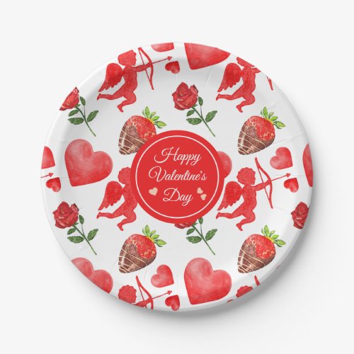 Watercolor Valentines Day Pattern Paper Plates