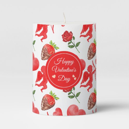Watercolor Valentines Day Pattern Pillar Candle