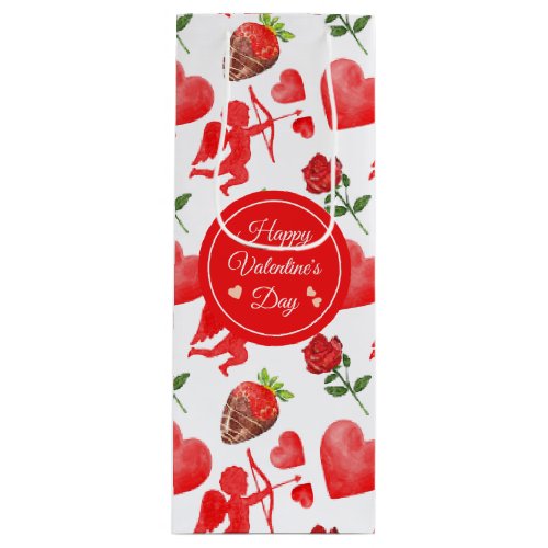 Watercolor Valentines Day Pattern Wine Gift Bag