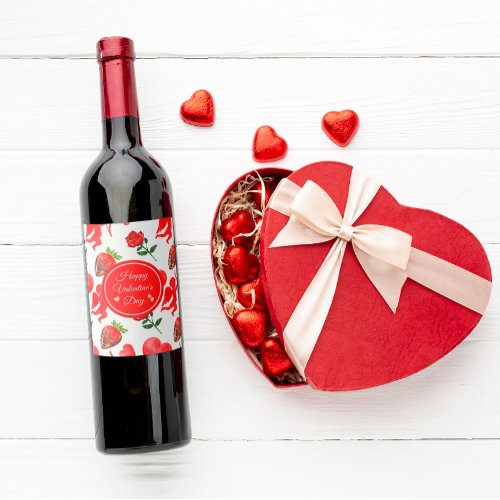 Watercolor Valentines Day Pattern Wine Label