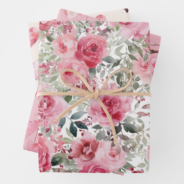 Watercolor Valentine's Day Pattern Wrapping Paper Sheets (In situ)