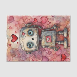 Watercolor Valentines Day Robot Decoupage Paper