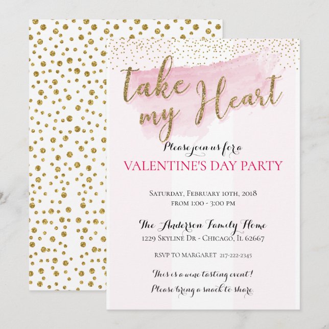 Watercolor Valentine's Party Invitations (Front/Back)