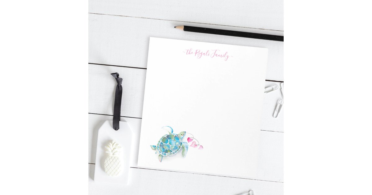 Watercolor Valentines Sea Turtle Personalized Notepad | Zazzle