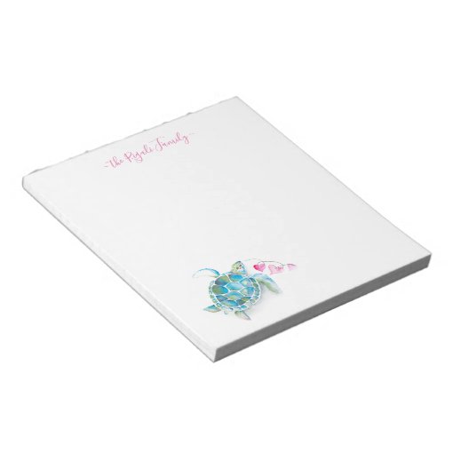 Watercolor Valentines Sea Turtle Personalized Notepad | Zazzle