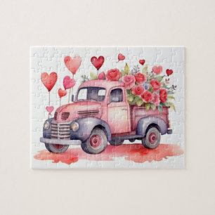 Watercolor Valentine's Sweetheart Truck Jigsaw Puzzle