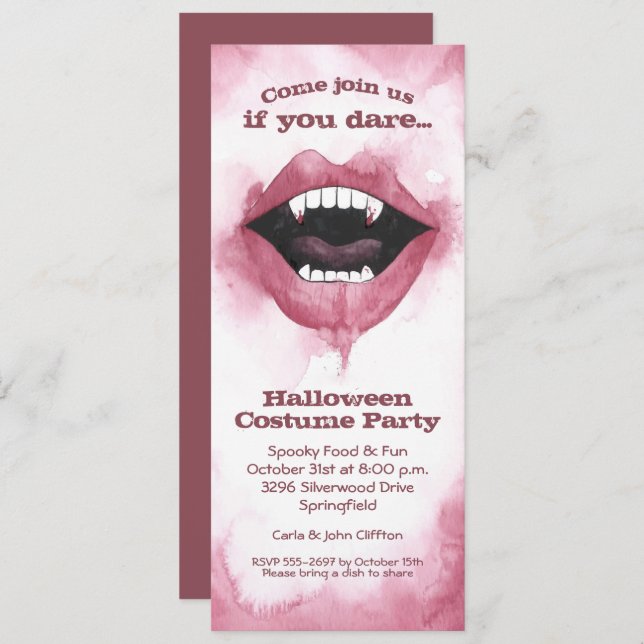 Watercolor Vampire Smile Halloween Invitations (Front/Back)