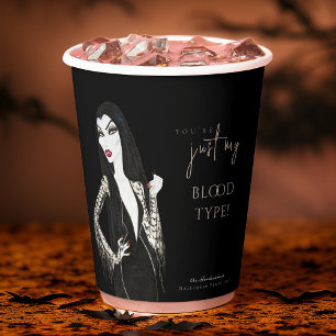 Watercolor Vampiress Fancy Halloween Black Paper Cups