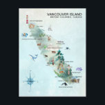 Watercolor Vancouver Island Map Art Postcard<br><div class="desc">A perfect piece of art for for anyone that loves Vancouver Island. Featuring all the must see tourist spots! Add your custom wording to this design by using the "Edit this design template" boxes on the right hand side of the item, or click the blue "Customize it" button to arrange...</div>