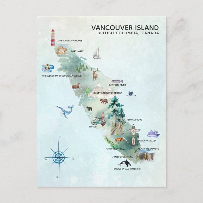 Watercolor Vancouver Island Map Art Postcard