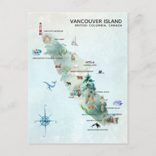 Watercolor Vancouver Island Map Art Postcard