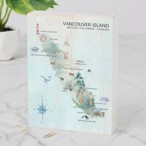 Watercolor Vancouver Island Map Art Wooden Box Sign