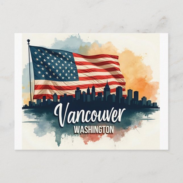 Watercolor Vancouver Washington State skyline Postcard (Front)