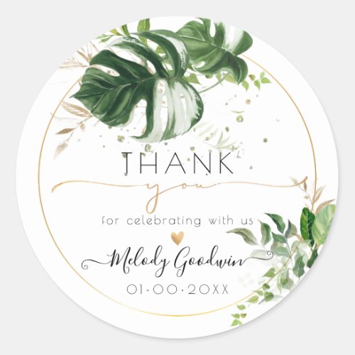Watercolor Variegated Monstera n Tropical Greenery Classic Round Sticker