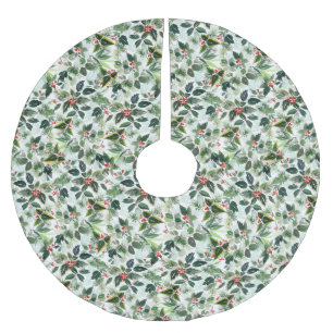 Watercolor Variegated Winterberry Pattern Brushed Polyester Tree Skirt