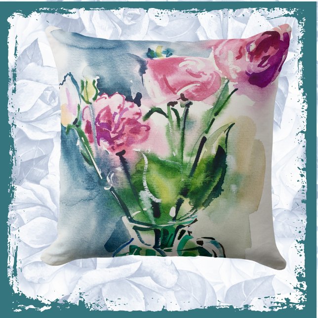 Watercolor Vase of Roses  Throw Pillow (Creator Uploaded)