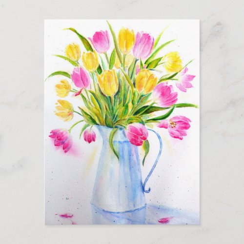Watercolor Vase of Tulips Postcard