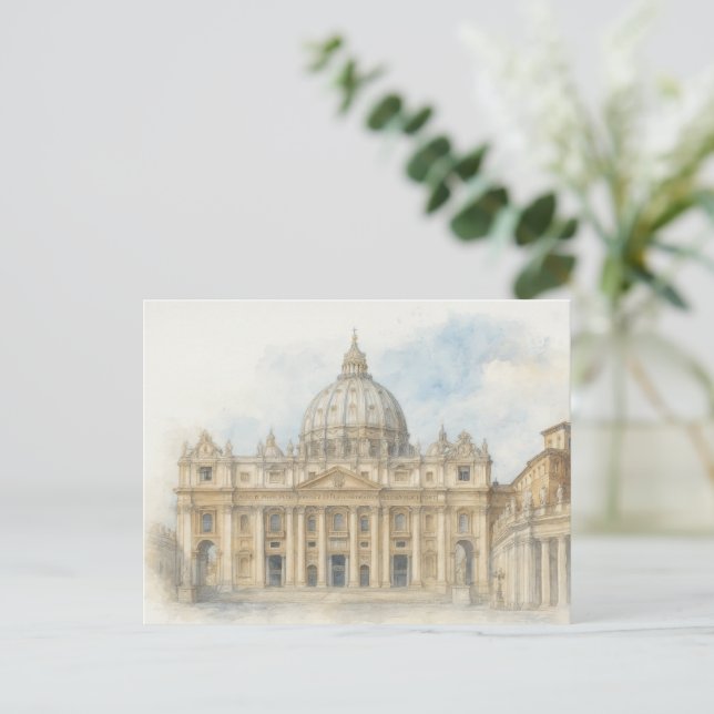 Watercolor Vatican Postcard | St. Peter’s Basilica (Standing Front)