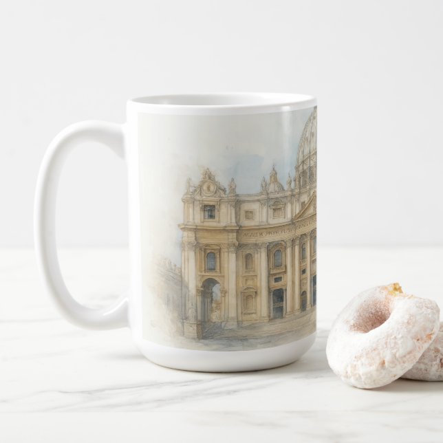 Watercolor Vatican | St. Peter’s Basilica Italy  Coffee Mug (With Donut)