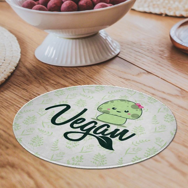 Watercolor Vegan Mushroom Round Cutting Board (Creator Uploaded)