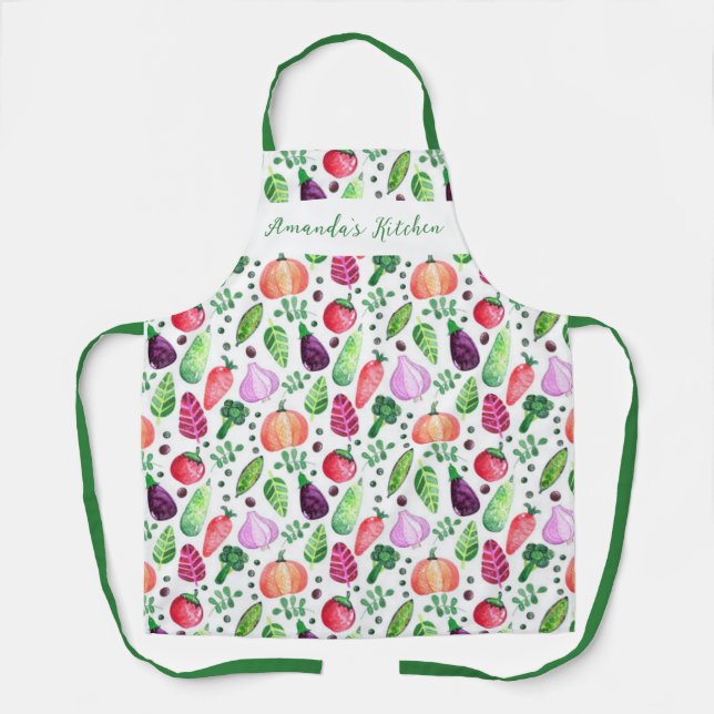 Watercolor Vegetable Garden Pattern Apron (Front)