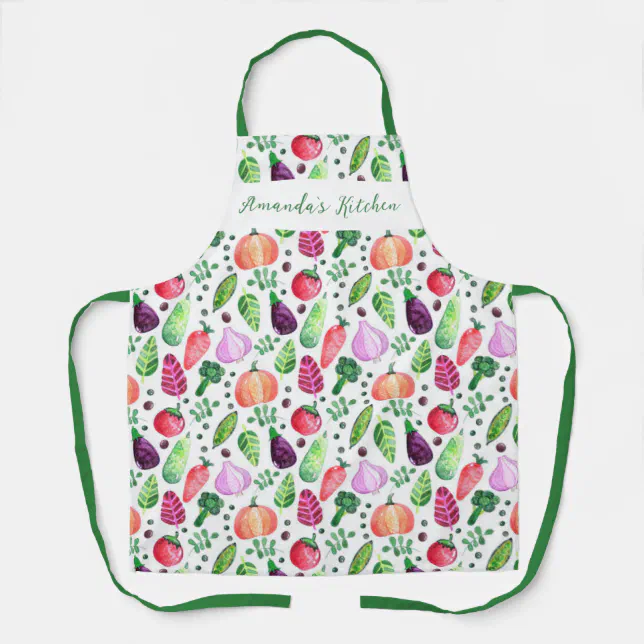 Watercolor Vegetable Garden Pattern Apron