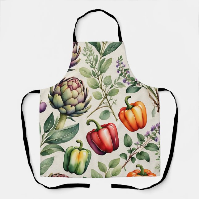 Watercolor Vegetable Garden Pattern Apron (Front)
