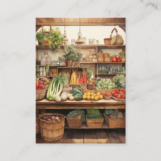 Watercolor Vegetable Store Background Business Card (Front)