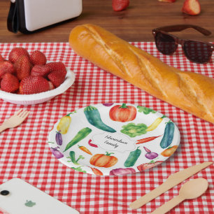 Watercolor vegetables family monogram paper plates