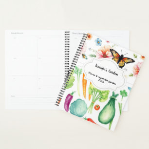 Watercolor vegetables flowers personal garden planner