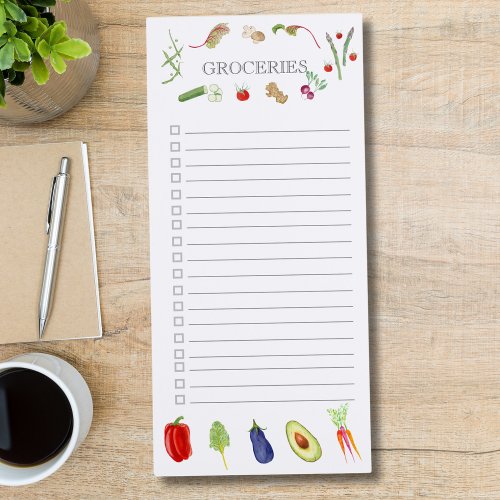 Watercolor Vegetables Grocery List Magnetic Notepad