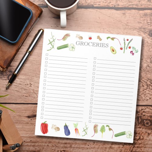 Watercolor Vegetables Grocery List Notepad