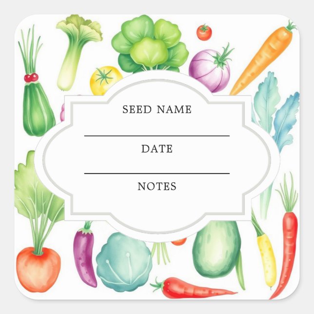 Watercolor vegetables pattern seed saver envelope square sticker (Front)