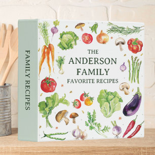 Watercolor Vegetables Personalized Family Recipe 3 Ring Binder