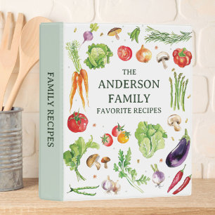 Watercolor Vegetables Personalized Family Recipe Mini Binder