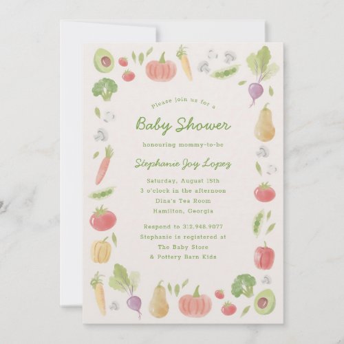 Watercolor Veggie Farmer's Market Baby Shower Invitation