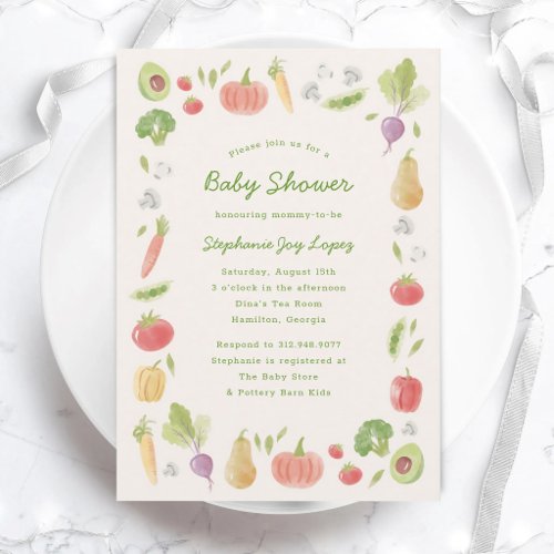 Watercolor Veggie Farmer's Market Baby Shower Invitation
