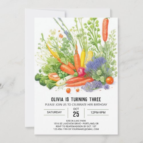 Watercolor Veggie Patch Birthday Invitation