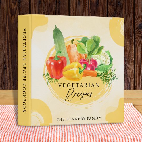  Watercolor Veggies Cookbook Vegetarian Recipes   3 Ring Binder
