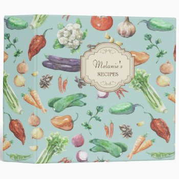 Watercolor Veggies & Spices Pattern Binder by funkypatterns at Zazzle
