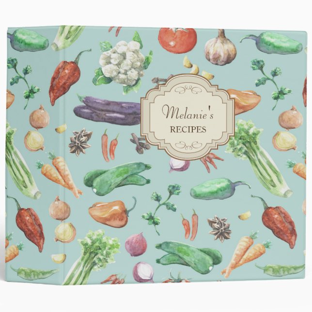Watercolor Veggies & Spices Pattern Binder (Front/Spine)
